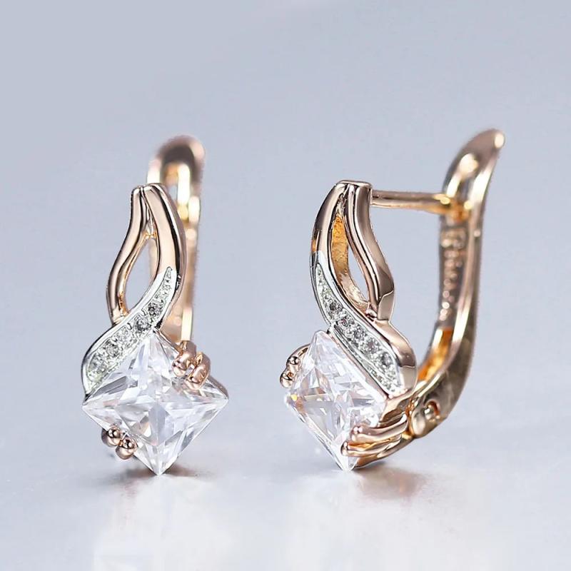 Elegant CZ Dangle Earrings Rose Gold 585