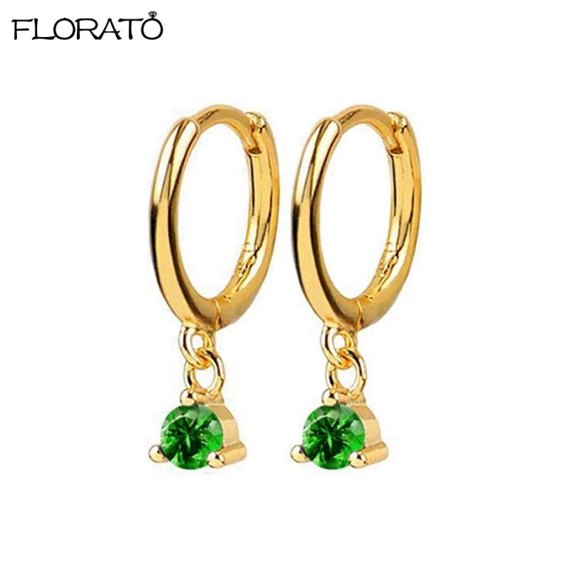 925 Silver Needle Green Earrings 18K Hoop for Women
