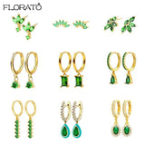 925 Silver Needle Green Earrings 18K Hoop for Women