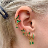 925 Silver Needle Green Earrings 18K Hoop for Women