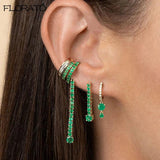 925 Silver Needle Green Earrings 18K Hoop for Women