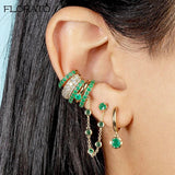 925 Silver Needle Green Earrings 18K Hoop for Women