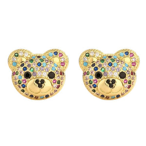 Plated Colorful CZ Bear Earrings Zircon Animal Stud Earring