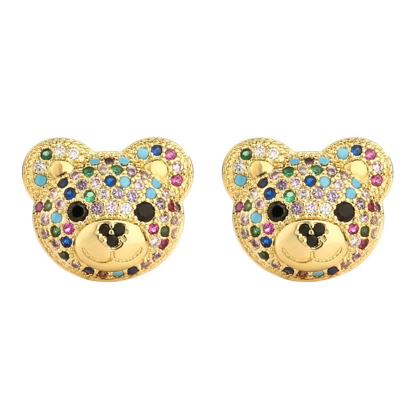 Plated Colorful CZ Bear Earrings Zircon Animal Stud Earring