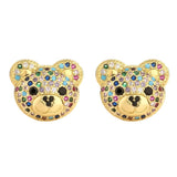 Plated Colorful CZ Bear Earrings Zircon Animal Stud Earring