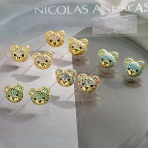 Plated Colorful CZ Bear Earrings Zircon Animal Stud Earring