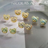 Plated Colorful CZ Bear Earrings Zircon Animal Stud Earring