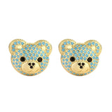 Plated Colorful CZ Bear Earrings Zircon Animal Stud Earring