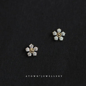 925 Silver Flower Stud Earrings 14k 5 Zircon Women Jewelry