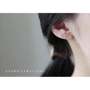 925 Silver Flower Stud Earrings 14k 5 Zircon Women Jewelry