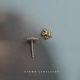 925 Silver Flower Stud Earrings 14k 5 Zircon Women Jewelry