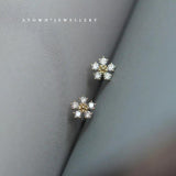 925 Silver Flower Stud Earrings 14k 5 Zircon Women Jewelry