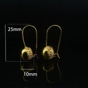 Women 585 Drop Earrings Ball Bead Carve Small Middle Large