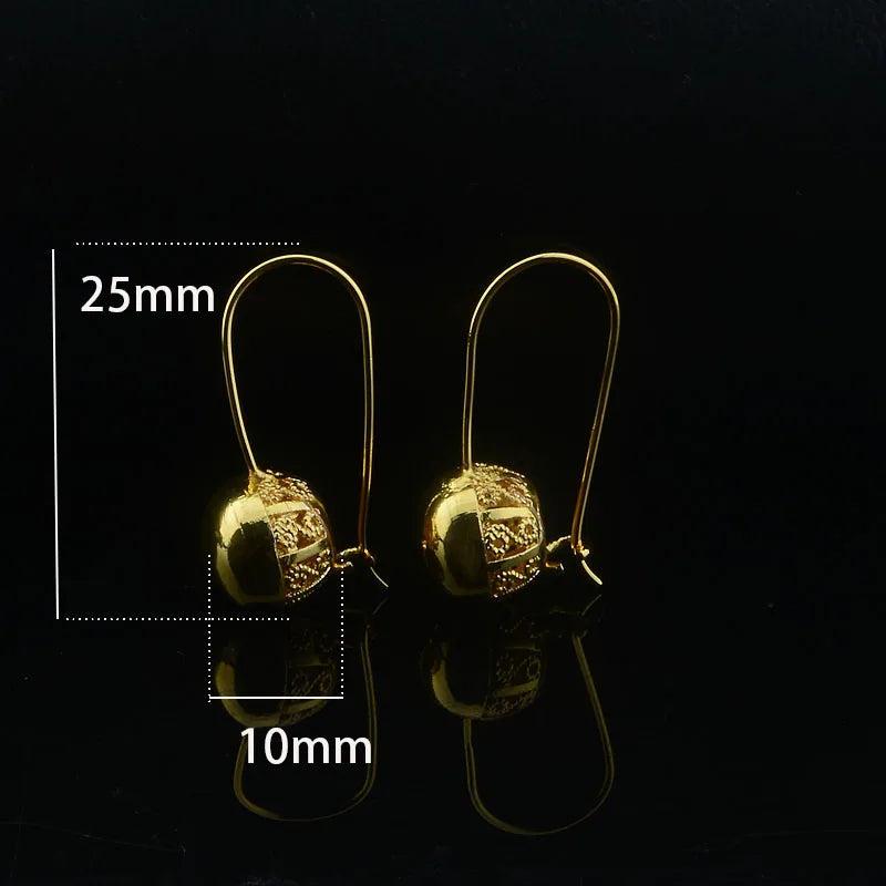 Women 585 Drop Earrings Ball Bead Carve Small Middle Large