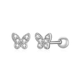925 Silver Butterfly Stud Earrings Clear CZ Rose Mini Ear Studs
