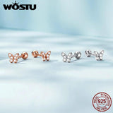 925 Silver Butterfly Stud Earrings Clear CZ Rose Mini Ear Studs