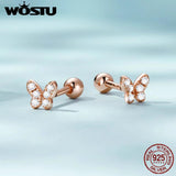 925 Silver Butterfly Stud Earrings Clear CZ Rose Mini Ear Studs