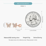 925 Silver Butterfly Stud Earrings Clear CZ Rose Mini Ear Studs