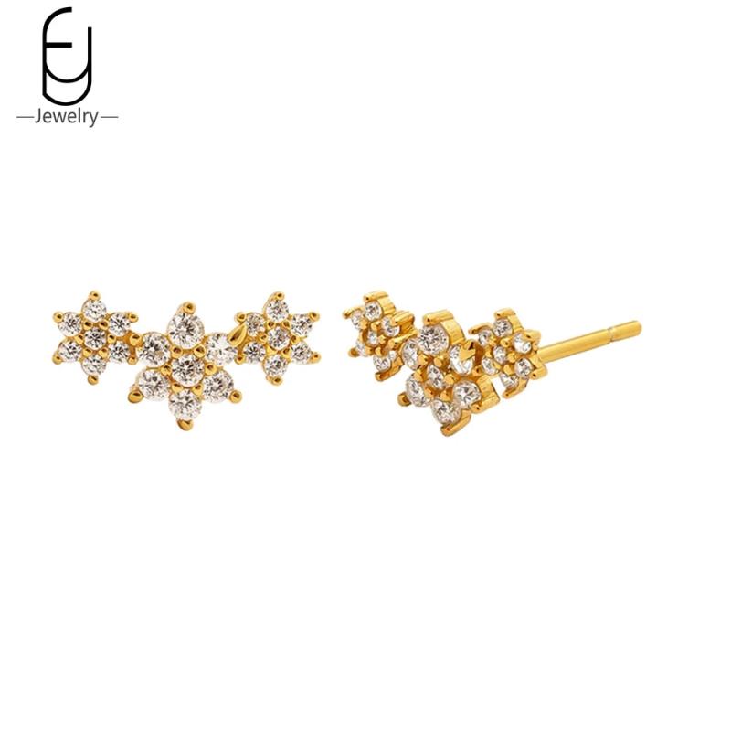 925 Silver Turquoise Flower Stud Earrings Elegant Party Jewelry