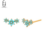 925 Silver Turquoise Flower Stud Earrings Elegant Party Jewelry