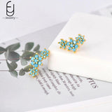 925 Silver Turquoise Flower Stud Earrings Elegant Party Jewelry