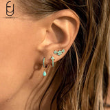 925 Silver Turquoise Flower Stud Earrings Elegant Party Jewelry