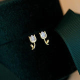 925 Silver Tulip Flower Stud Earrings 18k Plated High-end Mini Earrings