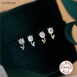 925 Silver Tulip Flower Stud Earrings 18k Plated High-end Mini Earrings