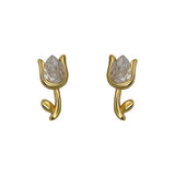 925 Silver Tulip Flower Stud Earrings 18k Plated High-end Mini Earrings
