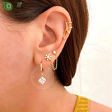 Purple Crystal Star Hoop Earrings 925 Silver