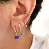 Purple Crystal Star Hoop Earrings 925 Silver