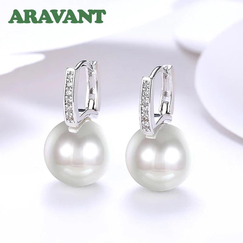 925 Silver 18K Pearl Drop Earrings Wedding Jewelry