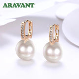 925 Silver 18K Pearl Drop Earrings Wedding Jewelry