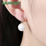 925 Silver 18K Pearl Drop Earrings Wedding Jewelry