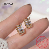 Moissanite Diamond Hoop Earrings Sterling Silver Leaf Fish Bones 14k