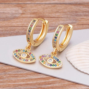 Evil Eye Hoop Earrings with Zircon Drop - Women's Jewelry Gift
