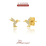 925 Silver CZ Bird Stud Earrings 18K Plated Vintage Jewelry