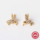 925 Silver CZ Bird Stud Earrings 18K Plated Vintage Jewelry