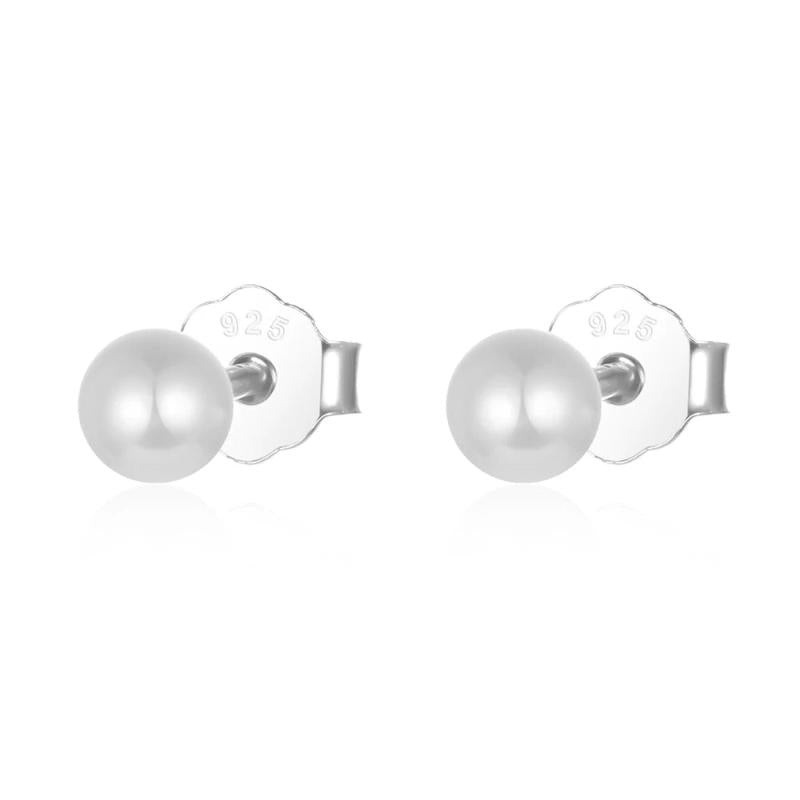 S925 Sterling Silver Stud Earrings Round Shell Simulated-pearl Plated Jewelry