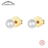 S925 Sterling Silver Stud Earrings Round Shell Simulated-pearl Plated Jewelry