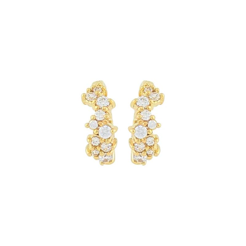 Plated Hoop Stud Earrings CZ Zircon Piercing Initial Chain Earrings Jewelry
