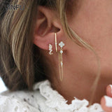 Plated Hoop Stud Earrings CZ Zircon Piercing Initial Chain Earrings Jewelry