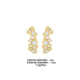 Plated Hoop Stud Earrings CZ Zircon Piercing Initial Chain Earrings Jewelry