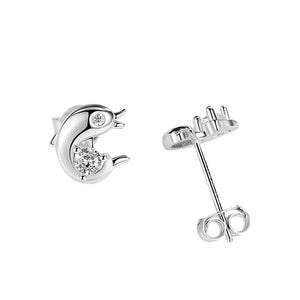 925 Sliver Rose Fish/Dolphin Earrings Zircon/Crystal