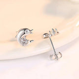 925 Sliver Rose Fish/Dolphin Earrings Zircon/Crystal