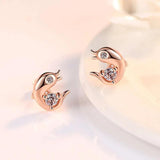 925 Sliver Rose Fish/Dolphin Earrings Zircon/Crystal