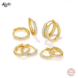 D Moissanite Hoop Earrings 925 Silver 18K Plated 6/7/8/9mm Classic Huggie