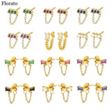 Crystal 925 Silver Zircon Stud Tassel Earrings CZ Women's Jewelry