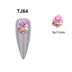 3D Nail Flowers Charms Silver Rose Rhinestones DIY Craft Decor