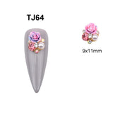 3D Nail Flowers Charms Silver Rose Rhinestones DIY Craft Decor